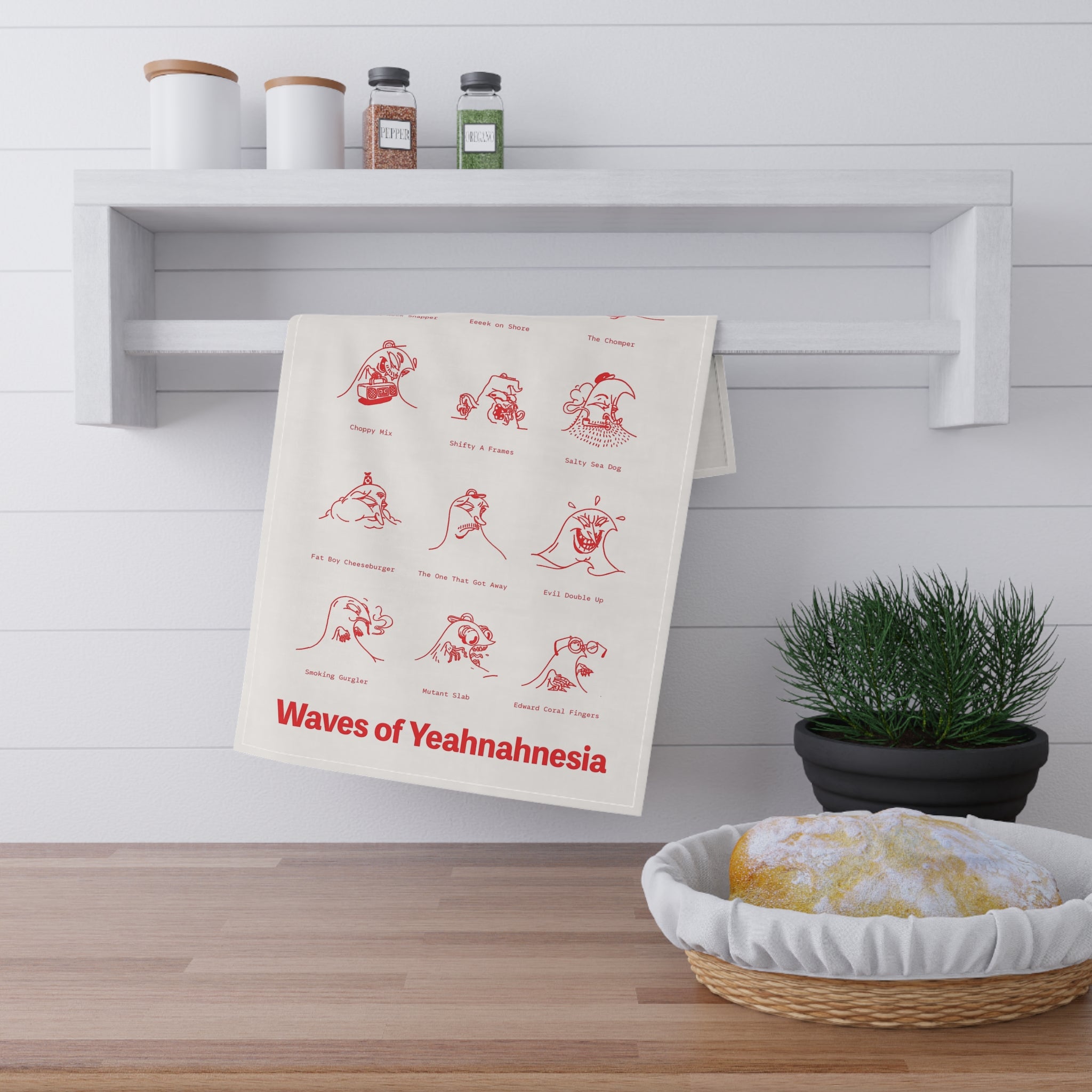Waves of Yeahnahnesia Tea Towel